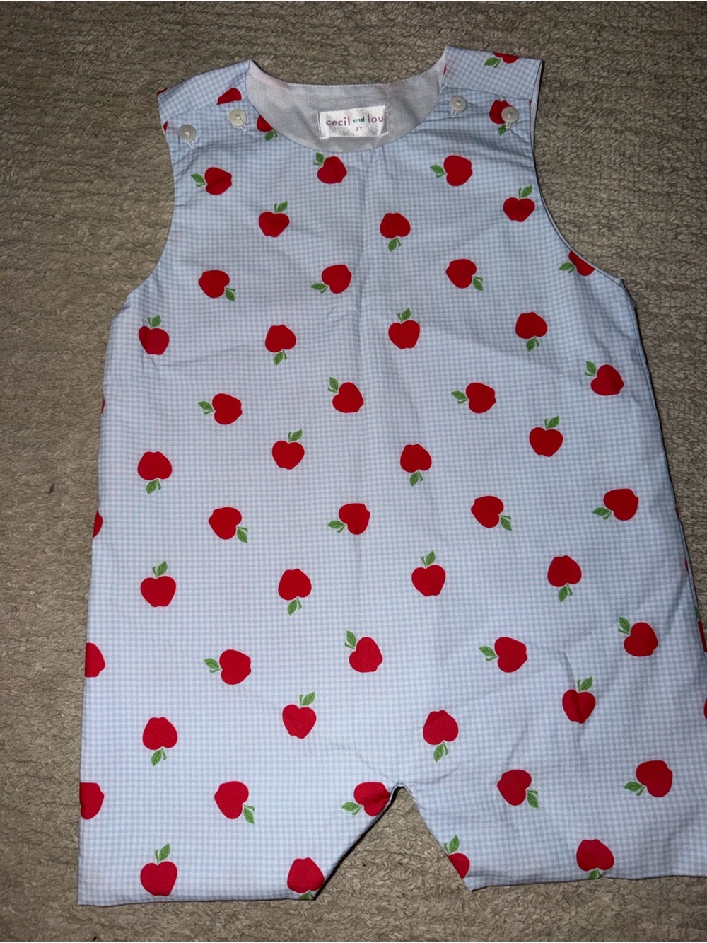 Cecil & Lou Light Blue Apple Print Baby Romper
